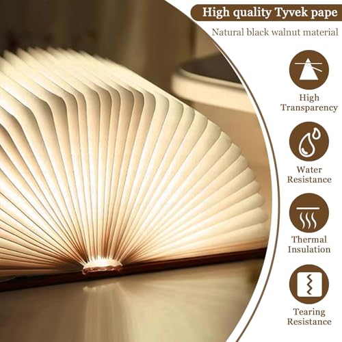 Anwick Lamp Book Large Size Folding Mood Light, Novelty LED Night Light, USB Large Capacity Rechargeable Wooden Table Lamp