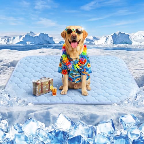 QOKO Dog Cooling Mat for Large Dogs, Long-Lasting Cool Pad for Dogs Outdoor & Indoor Use with Ice Silk Fabric & Waterproof...