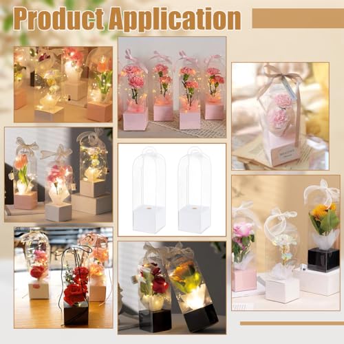 BENECREAT 12Pcs Single Rose Flower Box Empty Bag, Clear Flower Packing Boxes Flower Gift Boxes for Graduation Wedding Birt...