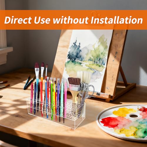 HESHUYU Acrylic Paint Brush Holder 77 Holes and Multi-functional Compartment Paintbrush Organizer Artist Brush Holder Pain...