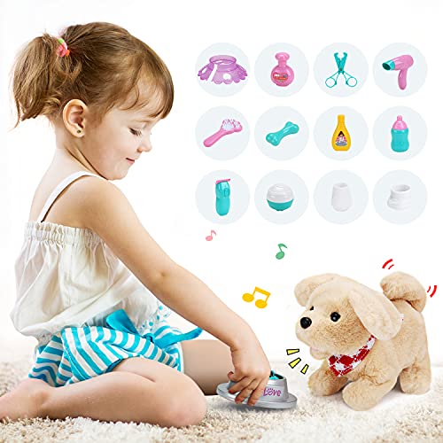Sotodik Pet Care Play Set Electric Vet Play Set-Walking ,Barking,Tail Wagging Little Plush Dog Grooming Toys with Puppy Ca...