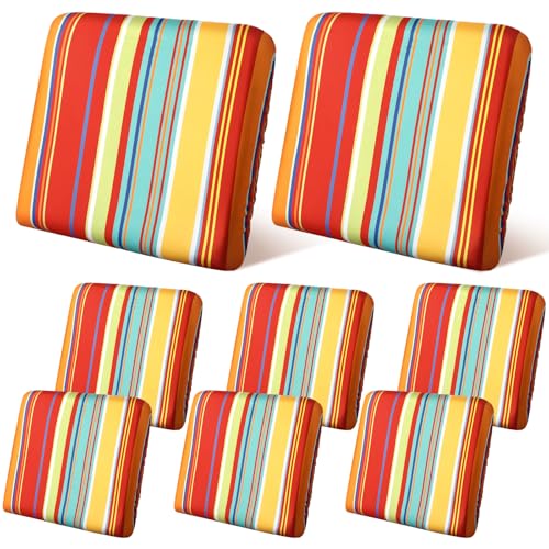 Geyoga 8 Pcs Patio Stretch Sofa Cushion Covers Outdoor Cushion Covers Replacement Waterproof Patio Furniture Couch Slipcov...