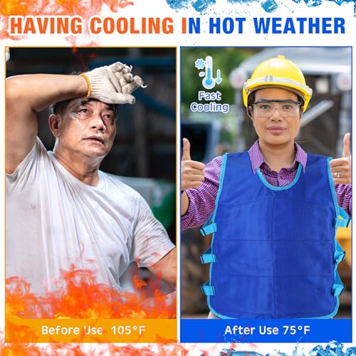 Hicarer 4 Pcs Cooling Vest for Men with 48 Ice Bag Adjustable Ice Vest Suit Heat Relief Cool Jacket for Hot Weather Working