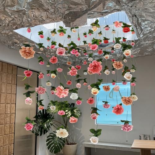 XunYee 6 Pcs 35.4 ft Flower Garlands Artificial Wildflower Vines Floral Hanging Backdrop Fake Flower Garlands Faux Silk Wi...