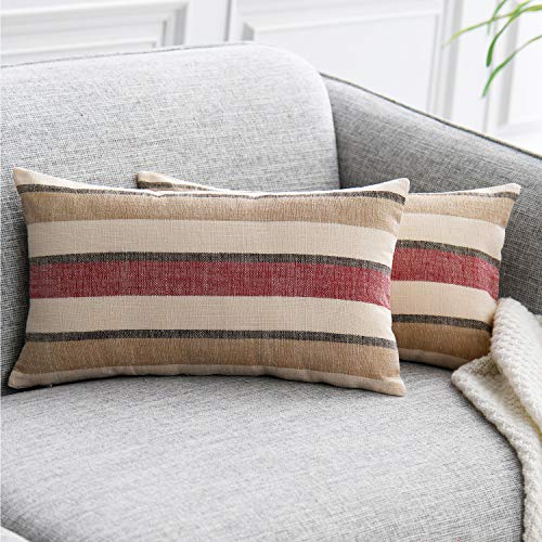 NATUS WEAVER 2 Pieces Decorative Classic Retro Stripe Throw Pillow Cover Soft Faux Linen Modern Farmhouse Lumbar Cushion C...