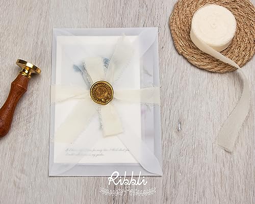 Ribbli Ivory Ribbon 1 Inch x 3 Rolls Total 24 Yards Ivory Handmade Fringe Chiffon Silk Ribbon for Wrapping Wedding Invitat...