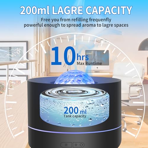 Essential Oil Diffuser, Fire Flame Aromatherapy Diffuser with 7 Colours LED Projection, 200ml Cool Mist Humidifier, Oil Di...