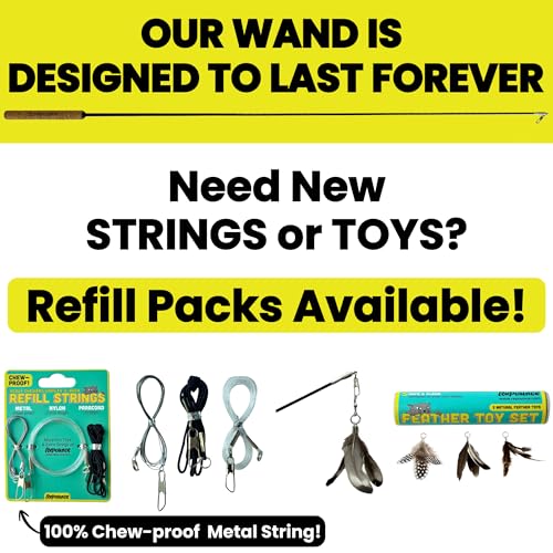 Forever Stick - The Unbreakable Cat Wand Toy, Durable Cat Toy Wand, Extra Long Cat String Toy, Cat Fishing Pole Toy for Bo...