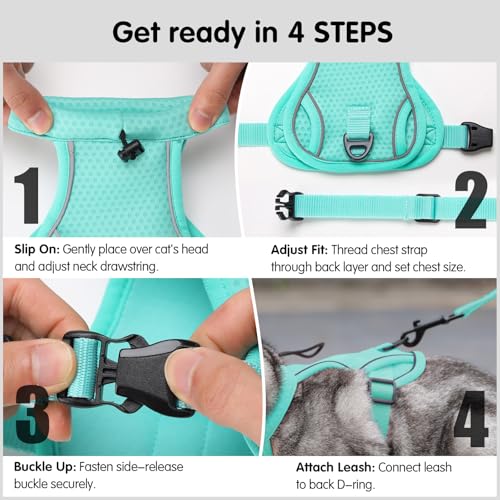 Dotoner Escape Proof Cat Harness and Leash Set Adjustable Soft Mesh Vest for Walking Safe Travel Vet Visit with Reflective...