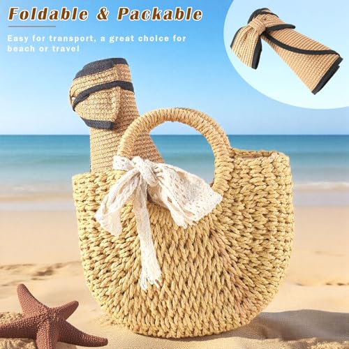 Sun Visors for Women Wide Brim Beach Hat Foldable Straw Visor Hat Ponytail Summer Packable