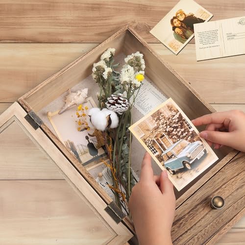 Butizone Shadow Box Frame, 3.2" Deep Shadow Box Display Case with Real Glass and Drawer, Rustic Wood Memory Box for Pictur...