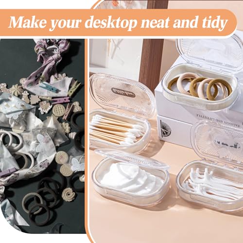 Kigley 4 Pcs Hair Tie Container Small Portable Travel Cotton Swab Holder Flosser Dispenser with Lid Plastic Box Beads Stor...