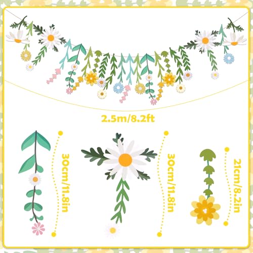 Daisy Flower Banner Wildflower Party Decorations Leaves Banner Paper Flower Garland Daisy Groovy for Wall Decoration Sprin...