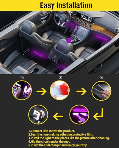 Car LED Interior Lights，RGB Decorative Mood Lighting for Car Foot Ambient Lighting ，APP Control Music Sound-Activated Car ...