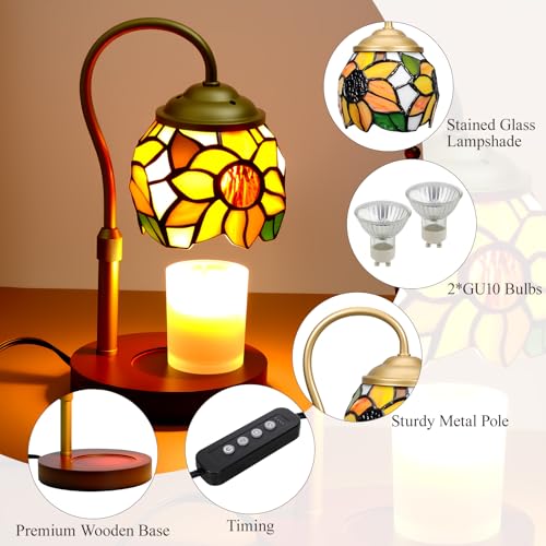 Candle Warmer Lamp - Electric Candle Lamps Timer Dimmer, Sunflower Tiffany Style Stained Glass Candle Warming Lamp Compati...