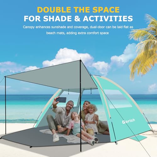 Gorich Beach Tent with Canopy - Easy Setup 3-4/5-6/7-8 Person Portable Sun Shelter, UPF 50+ UV Protection Sun Shade, Light...