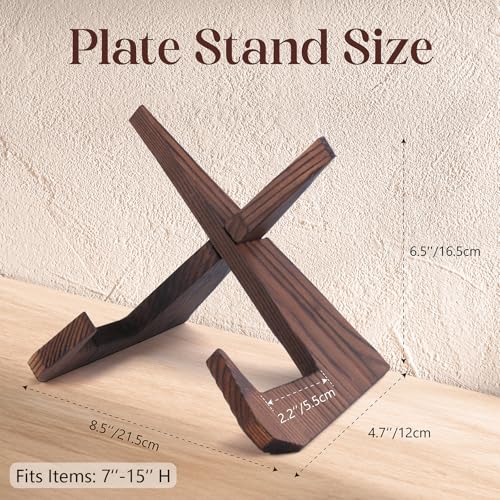 XKDOUS 2 Pack Plate Stand for Display, 6.5 Inch Wood Plate Display Holders, Picture Frame Holder, Cookbook Stand Recipe Bo...