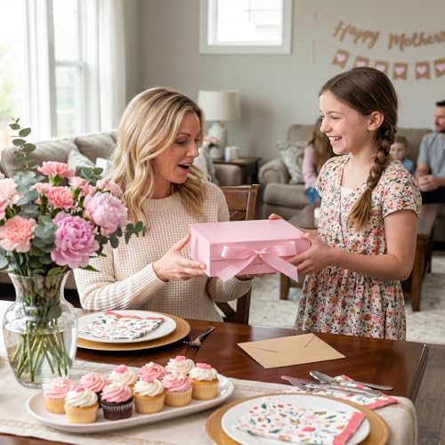 JOHOUSE Pink Gift Box, 10.5" x 7.5" x 3.1" Gift Boxes For Presents With Lids and Magnetic Closure Collapsible for Mother's...