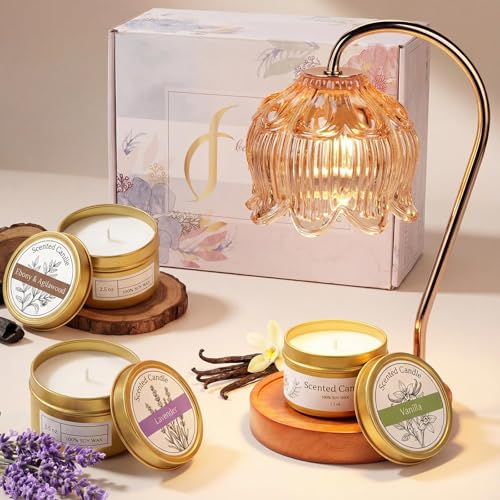 Funistree Candle Warmer Lamp Gift Set with 3 Jar Candles & Gift Box, Gifts for Women Christmas Birthday, Mom Sister Friend...