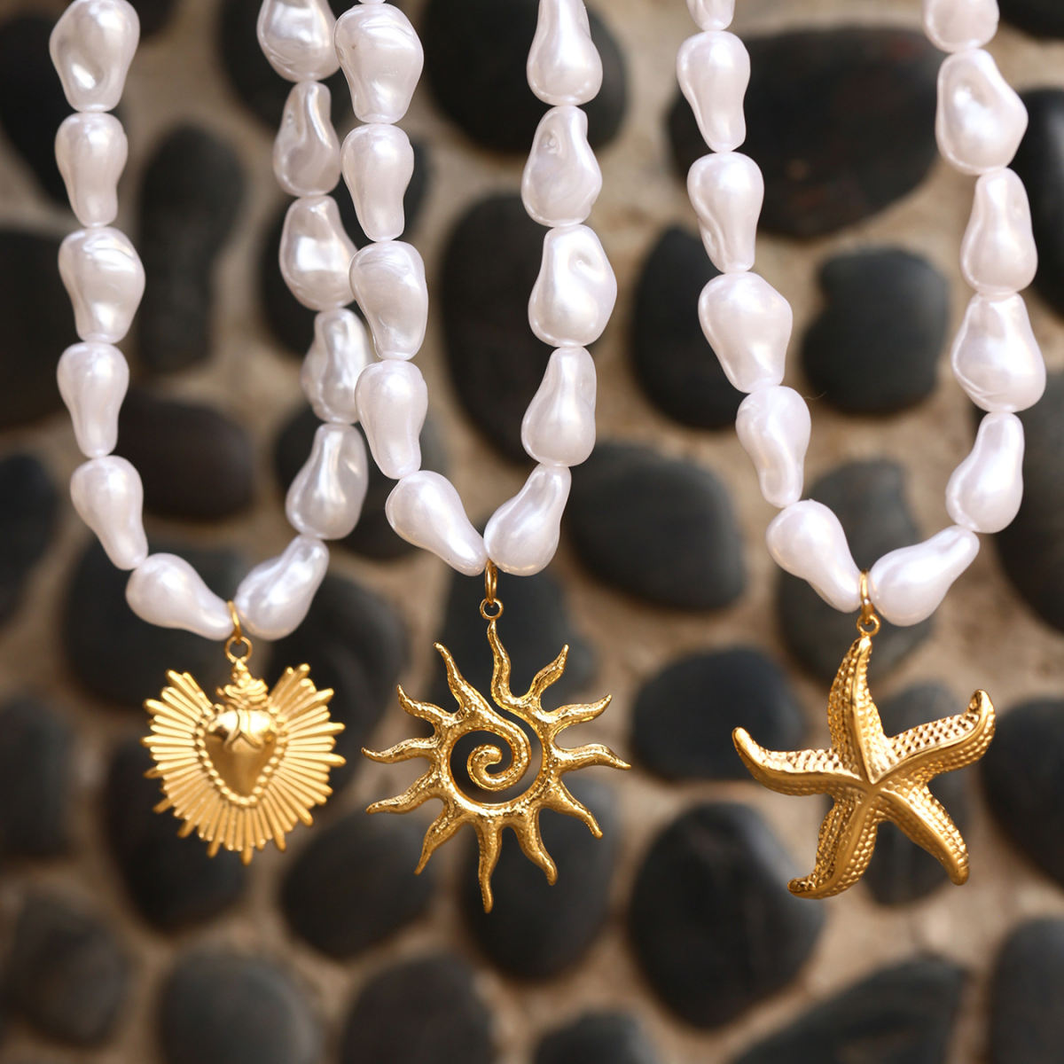 Ocean Series Baroque Shell Pearls Starfish Multi-accessories Necklace