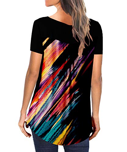 MAYAMANG Women's Floral Tunic Tops Casual Blouse V Neck Short Sleeve Buttons Up T-Shirts