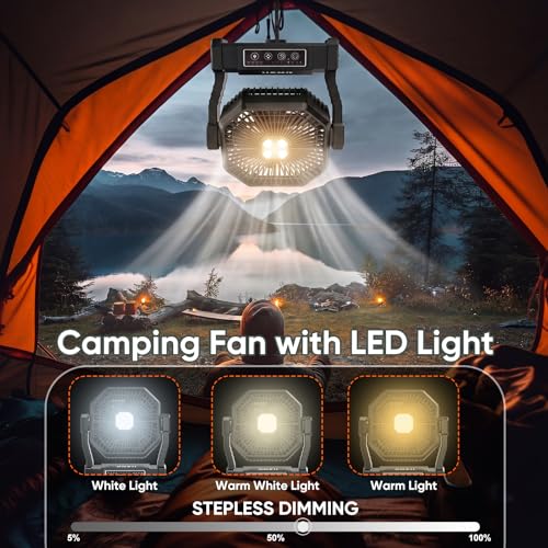 COZII Battery Operated Fan, 20000mAh Rechargeable Portable Fan with LED Lantern - 3 Colors, 4 Speeds, 4 Timing, Adjustable...