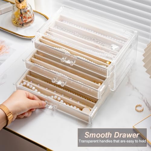 YUFONG Necklace Holder Organizer, Dustproof Necklace Box Velvet Necklace Organizer Box with Lid Clear Acrylic Dustproof St...