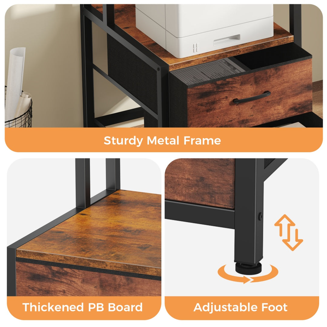 67-inch Computer Desk, Equipped With 5 Drawers And A Monitor Stand. The Gaming Table Comes With LED Lights And Power Sockets. The Printer Cabinet.