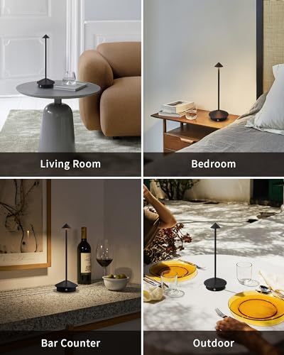 NEWSEE Modern Cordless Table Lamp Set of 2, Portable LED Desk Lamps, 5000mAh Rechargeable Battery Operated Lighting for Be...