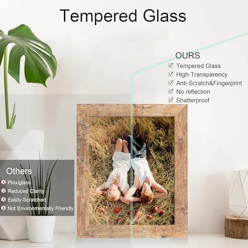 iRahmen 8x10 Picture Frame with HD Tempered Glass, Wood Photo Frame for Tabletop and Wall Display (Rustic Brown, 1 Pack)