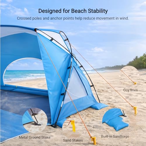 Beach Tent, Portable Sun Shelter for 2/3/4/6-8 Person with UPF 50+ UV Protection, Easy Setup Waterproof Beach Shade Canopy...