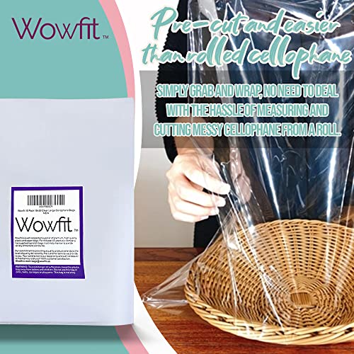 Wowfit Cello Bags,10 CT 18x30 inches Clear Cellophane Bags Perfect for Gift Baskets, Presents, Weddings, Bridal/Baby Showe...
