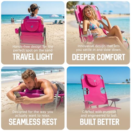 Ostrich the Heavy-Duty Backpacker, Portable Beach Chair with Face Hole, Adjustable Lounge Chair with Face Opening, Cup Hol...