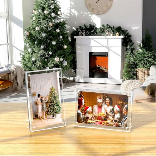 AITEE 5x7 Acrylic Picture Frames 3 Pack, Clear Picture Frames with Stand, Magnetic Frame Lucite Frameless Transparent Floa...