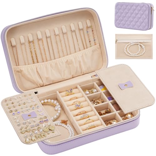Lolalet Travel Jewelry Case for Women Girls, Travel Jewelry Organizer Box with Mirror & Clear Storage Bag, Small Portable ...
