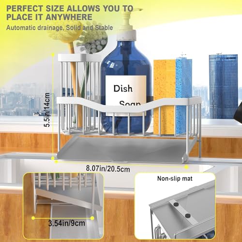 Maifan Sink Caddy Sponge Holder for Kitchen with Brush Holder and Stainless Steel Self Drain Tray, Rustproof Kitchen Sink ...