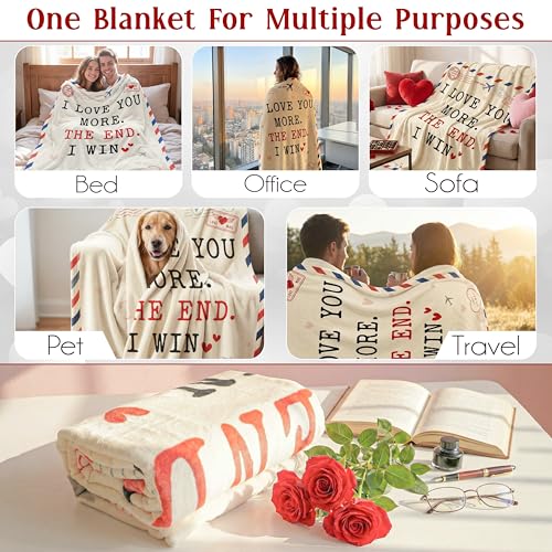 WRAPIX Anniversary Couple Gifts for Men Women - I Love You More Soft Fleece Throw Blanket 60x80 in - Mothers Day Birthday ...