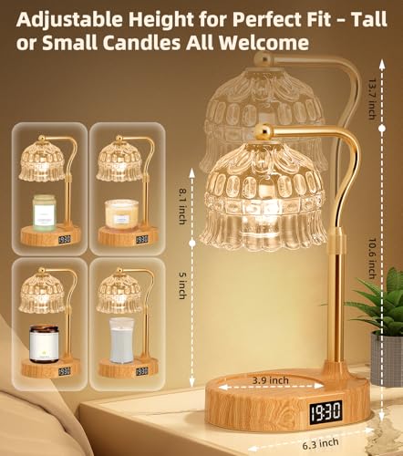 Candle Warmer Lamp with Timer | Adjustable Height & Dimmable | Base Control with GU10 Heating Bulb | Stylish Flameless Wax...