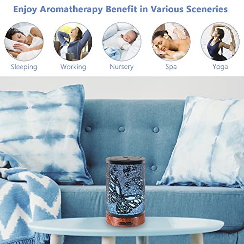 EQUSUPRO Essential Oil Diffuser 150ml Black Metal Aromatherapy Oil Diffuser Ultrasonic Cool Mist Diffuser with Auto Shut-O...
