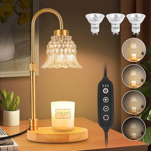 Candle Warmer Lamp with Timer & Dimmer, Adjustable Height Electric Candle Warmer with 3 Bulbs,Compatible with All Size Sce...