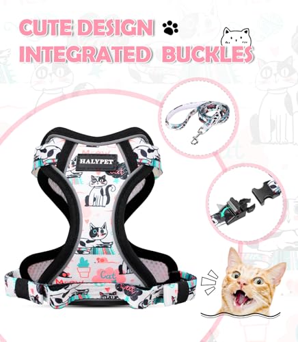 Halypet Cat Harness and Leash Set[MAX Safety 4th-Gen] Cute Escape Proof Vest Harness for Girl&Boy Cat Walking, Comfortable...