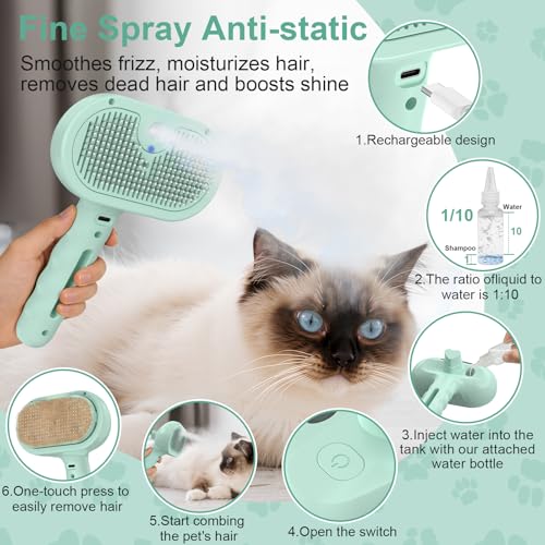 Dog Brush Cat Brushes for Shedding,Pet Steam Brush for Dogs Cats Spray Hair Removal Comb Steam Grooming for Long Short Hai...