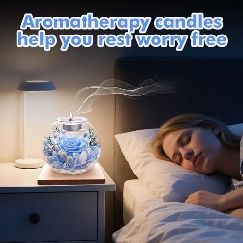 NERCHVO Preserved Rose in Glass Dome with Scented Candles, Romantic Gift for Women, Birthday for Girlfriend, Wife, Mom