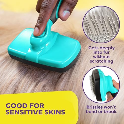 Hertzko Dog Brush for Shedding - Self Cleaning Slicker Brush for Dogs and Cats - Gently Removes Loose Hair, Tangles, and D...