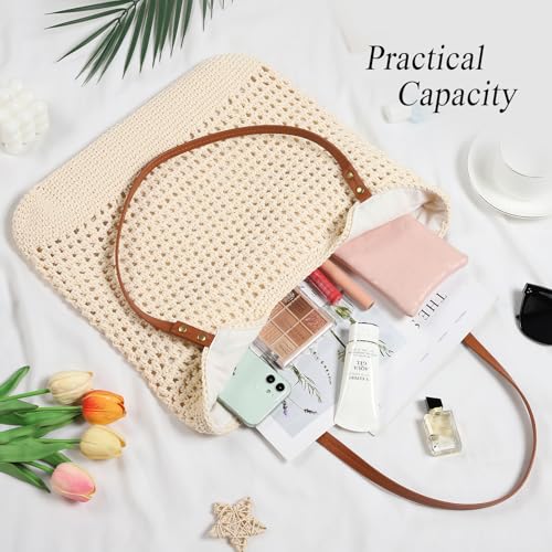 Sightor Crochet Beach Bag, Woven Tote Bag Summer Boho Bag Travel Casual Shoulder Bag for Summer Vacation