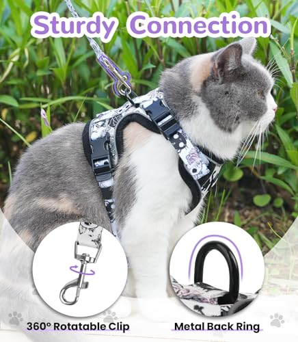 Halypet Cat Harness and Leash Set for Walking, Escape Proof Adjustable Vest Harness with 3-in-1 Integrated Buckles, Easy C...