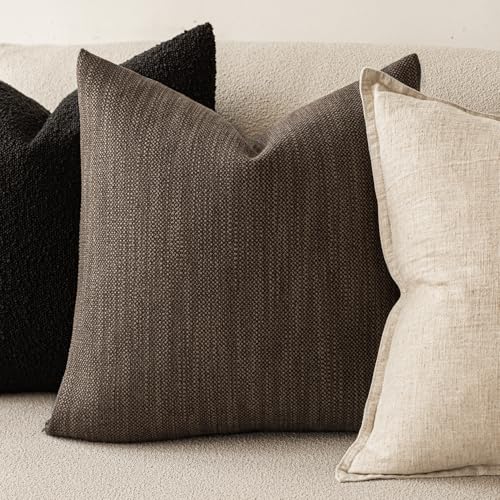 Foindtower Set of 2 Decorative Textured Burlap Linen Throw Pillow Covers Farmhouse Boho Cushion Cover Solid Accent Pillowc...