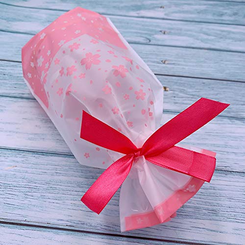VIFOME Treat Bags,24pcs Party Favor Bags Pink Sakura Gift Bag Plastic Drawstring Bag Gift Wrapping Package for Candies Goo...