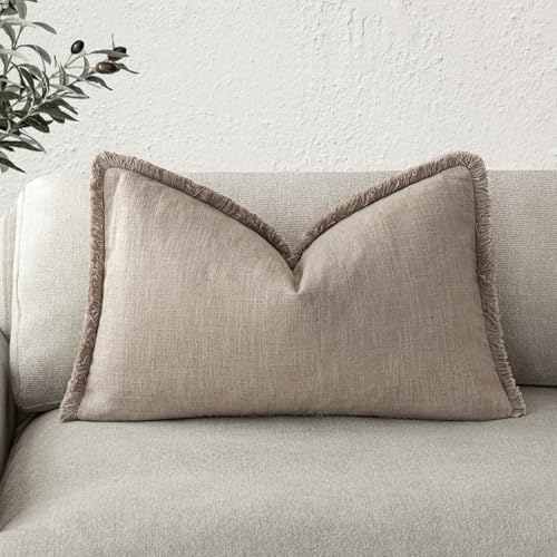 Foindtower Decorative Linen Fringe Lumbar Throw Pillow Covers Boho Farmhouse Cushion Cover with Tassel Soft Accent Pillowc...