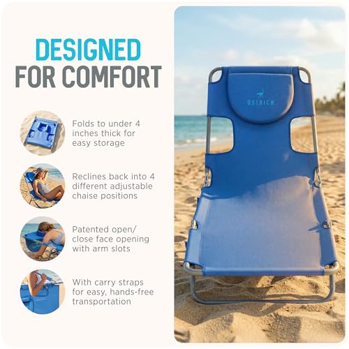 Ostrich the Original Chaise 72 x 22 Inch Lounge Portable Reclining Lounger, Outdoor Patio, Beach, Lawn, Camping, or Pool T...